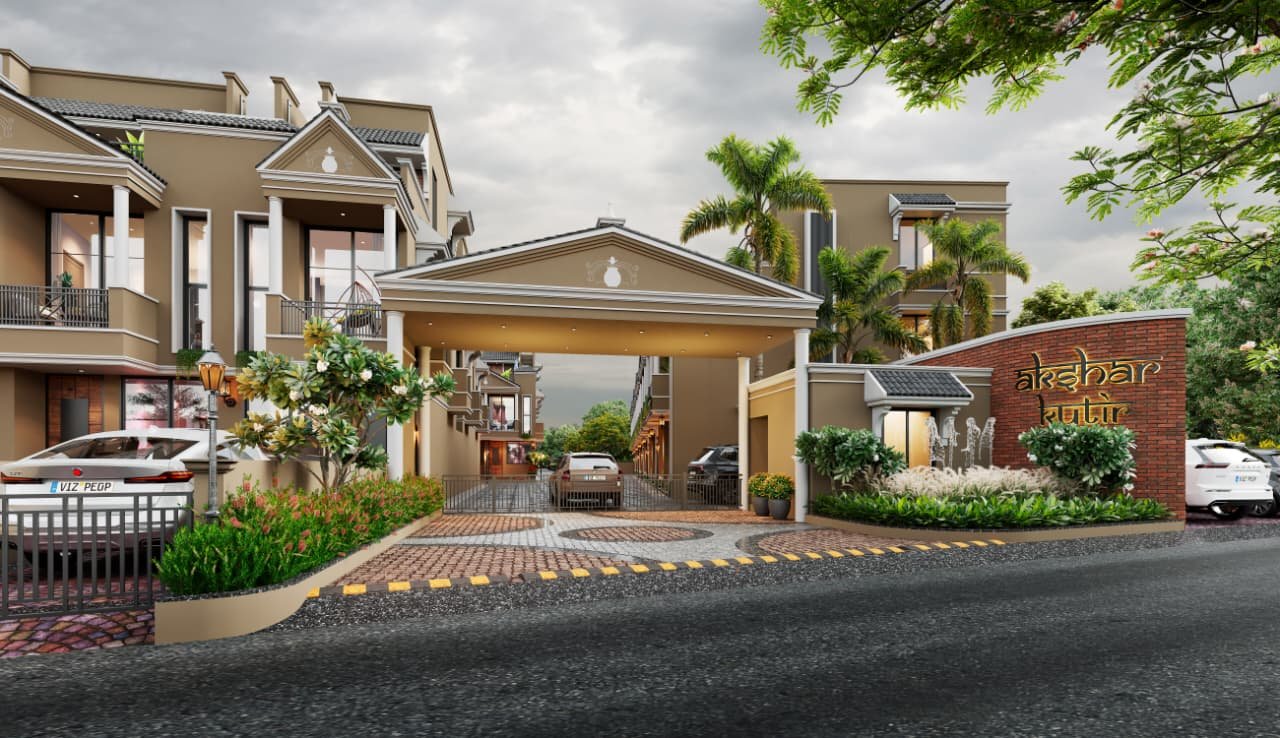 Grand entrance gate of Akshar Kutir villas